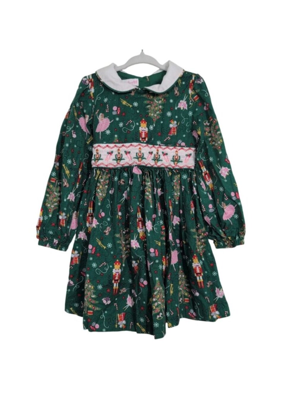 Bonnie Jean Nutcracker Dress Girls Size 5 Green Christmas Ballet Smocked Cotton